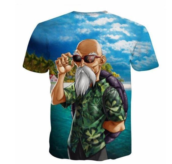 Master Roshi Beach Summer 3D Blue Hipster T-Shirt - Saiyan Stuff