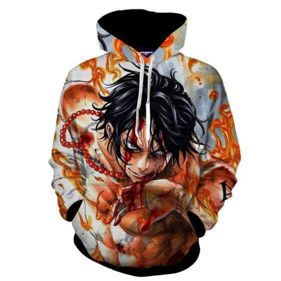 One Piece Cool Bloody Ace Fire Fist Burning Body Hoodie