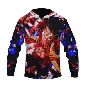 One Piece Luffy Attack Form Vibrant Artwork Pullover Hoodie