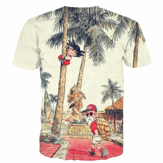 Palm Tree Cute Kid Goku Master Roshi Vintage Beige T- Shirt - Saiyan Stuff - 2