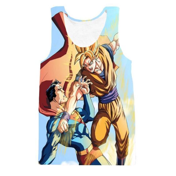 Powerful Fighter Goku Beats Superman 3D Blue Tank Top - Saiyan Stuff