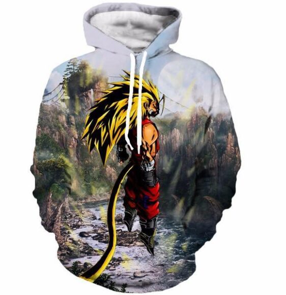 SSJ3 Goku Super Saiyan 3 River Mountain Graphic 3D Hoodie - Saiyan Stuff