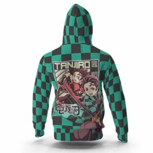 Tanjiro Kamado Manga Cover Art Checkered Hoodie