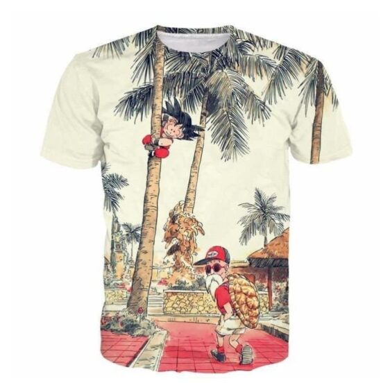 Palm Tree Cute Kid Goku Master Roshi Vintage Beige T- Shirt