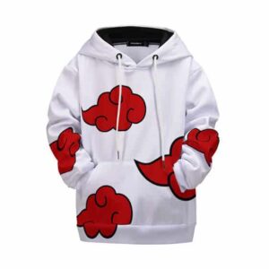 Akatsuki Red Cloud Logo Pattern White Kids Hoodie Jacket