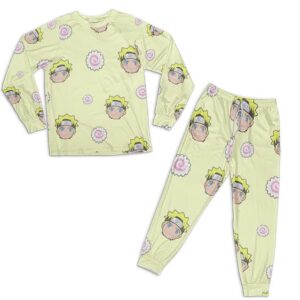 Bubbly Naruto & Ramen Toppings Pattern Yellow Nightwear Set
