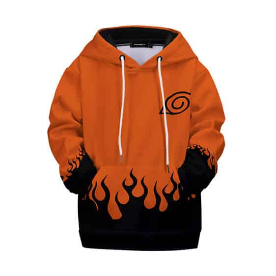 Naruto Flame Design with Konoha Leaf Symbol Kids Hoodie